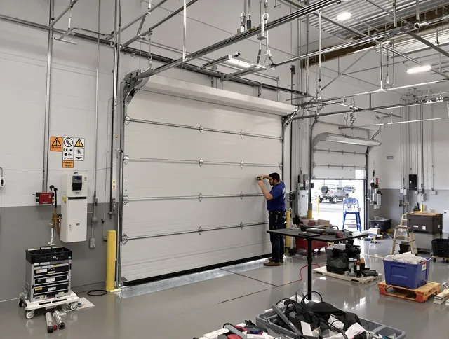 Commercial garage door repair being performed by Deltona Garage Door Repair expert in Deltona