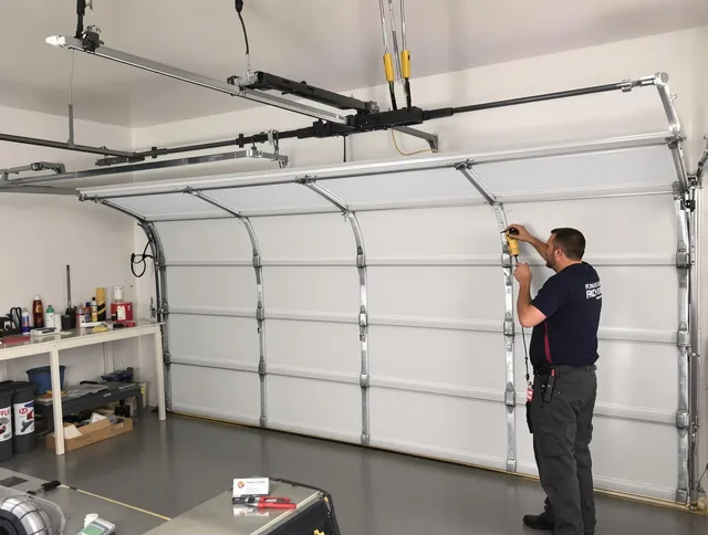 Deltona Garage Door Repair certified technician performing overhead door system repair in Deltona